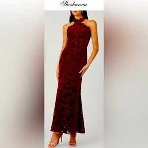 Shoshanna Burgundy Velvet Vera Halter Gown. Size 12. NWT